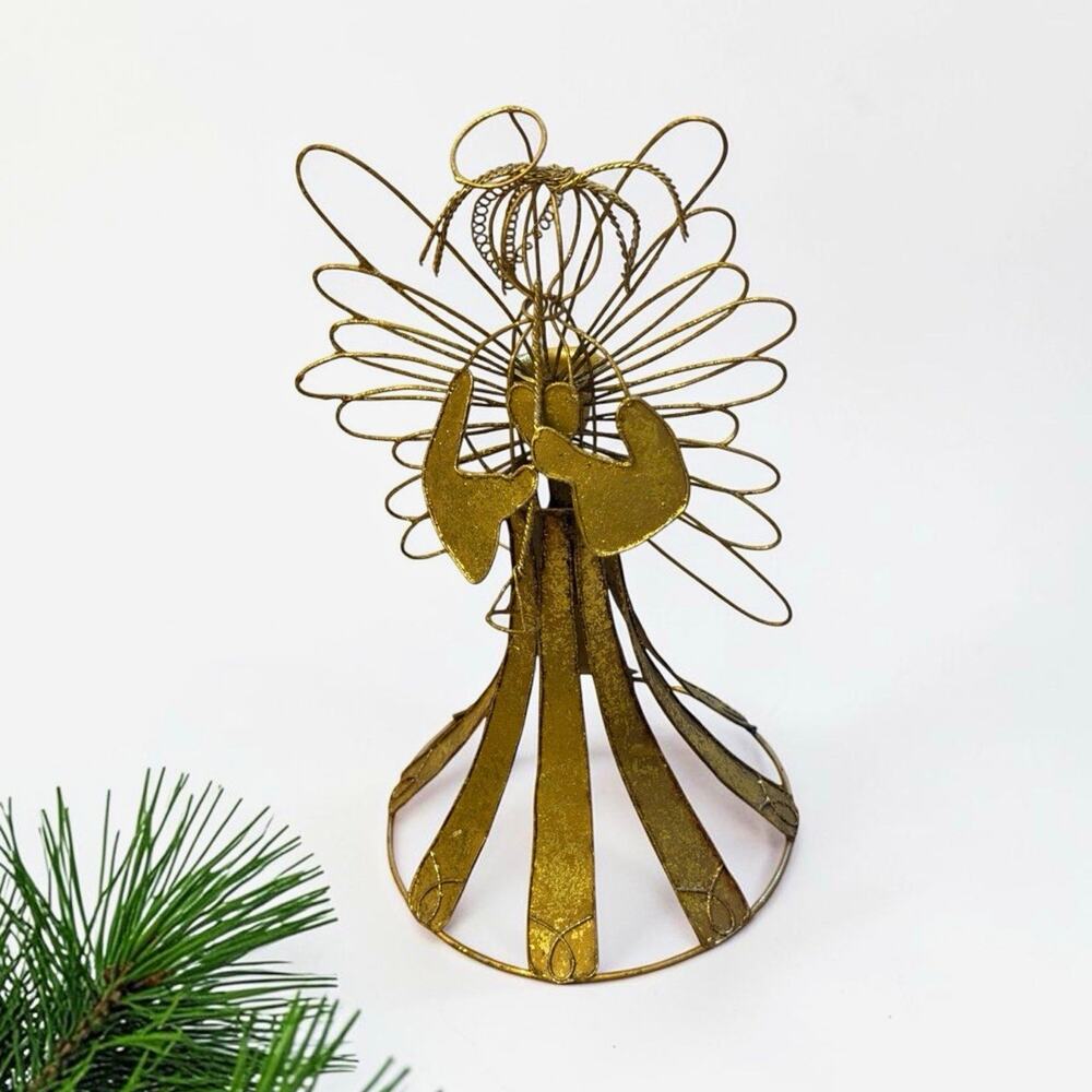 Vintage Gold Metal Wire Angel Figurine Candle Holder Free Standing 4028/67